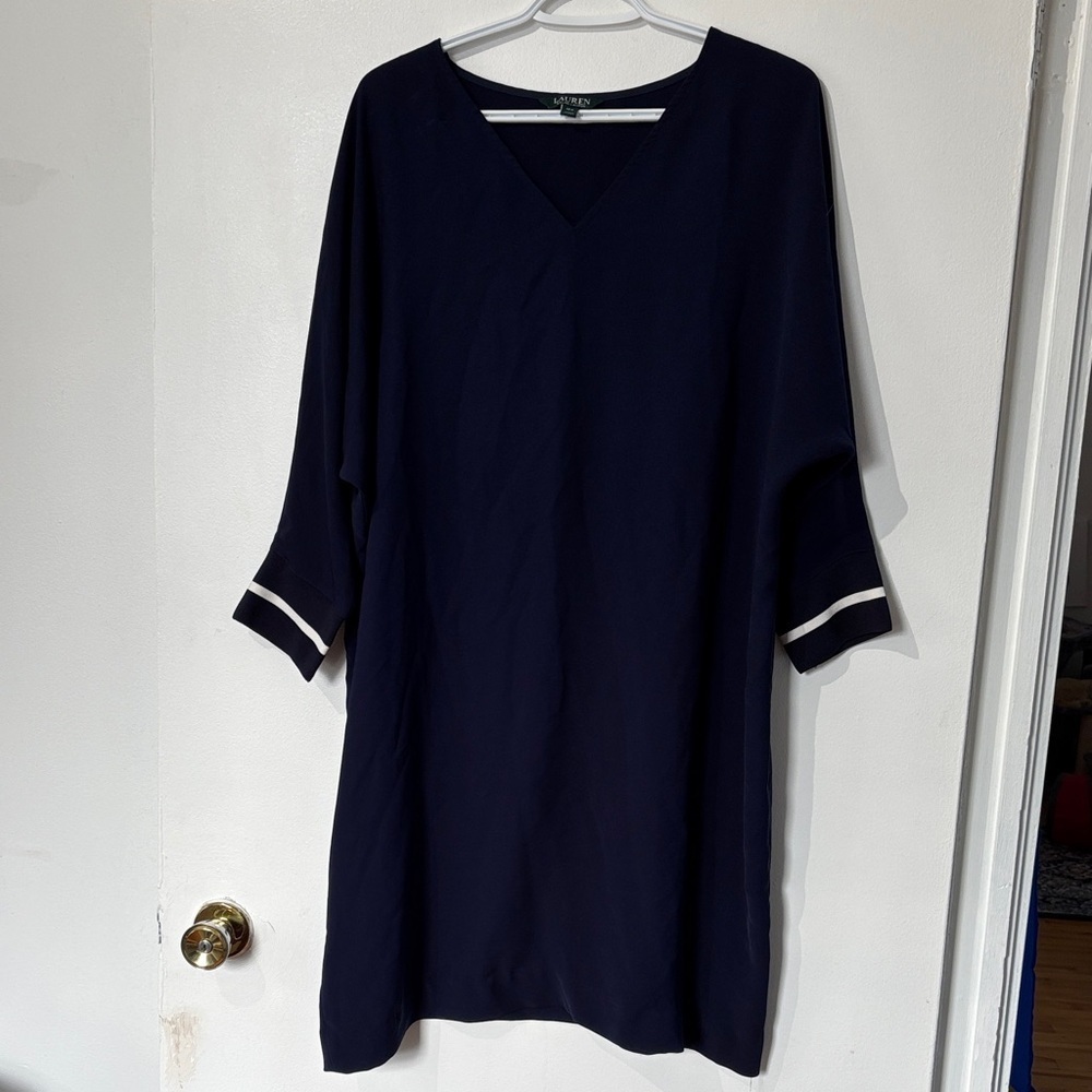 Ralph Lauren Size 14W Deep Blue V-Neck Dress